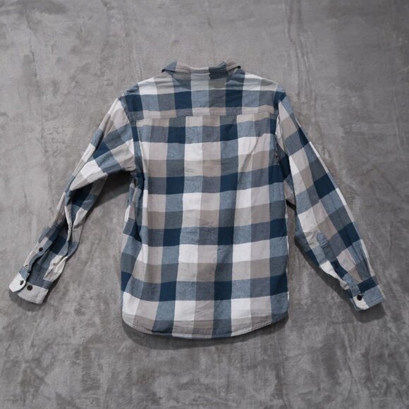 Red Head Shirt Mens M Blue Checks Flannel Button Up Collared Workwear Casual - Picture 5 of 16